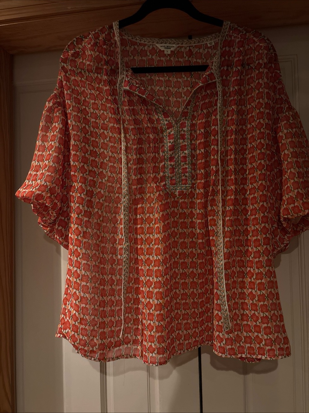 Max Studio Coral Printed Boho V-Neck Tunic - Picture 4 of 7